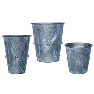 Slickblue Metal Drum Planters, Zinc Finish, Set of 3 Decorative Flower Pots, Not Water Tight, Large & Medium - 1 of 3