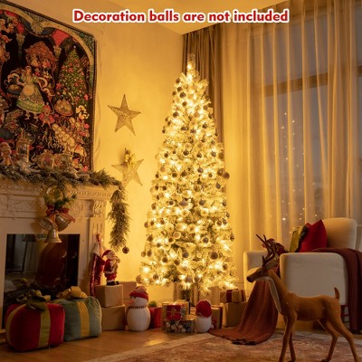 7.5 ft Snow Flocked Pine Christmas Tree with Multicolor LED Lights