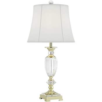 Vienna Full Spectrum European Style Table Lamp with Table Top Dimmer 28.75" Tall Brass Clear Crystal White Fabric Empire Living Room Bedroom