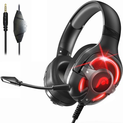 Fosmon 3.5mm & USB Headphone LED Stereo Gaming Headset with Detachable Microphone and Audio Controls - Black / Red