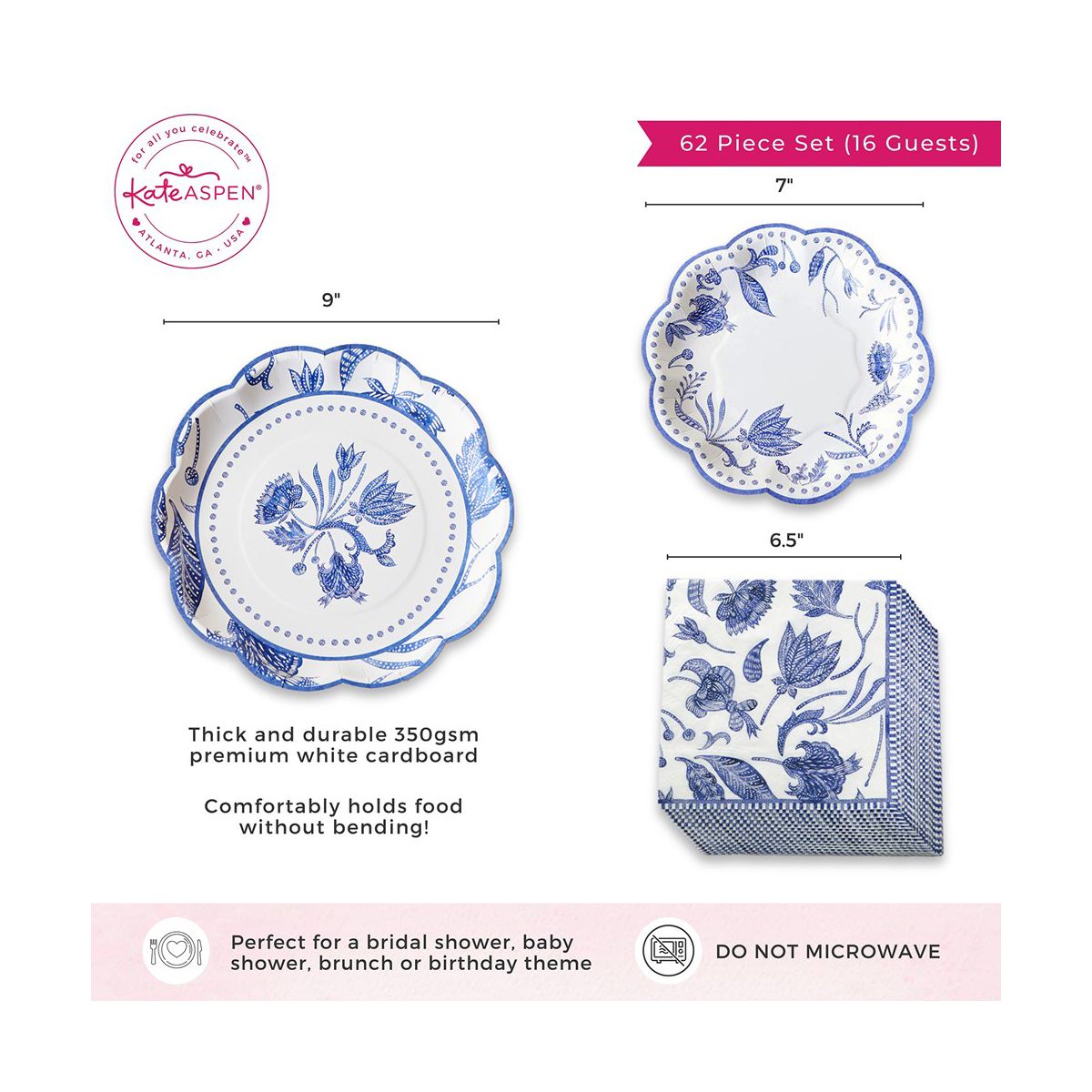 Kate Aspen Blue Willow 62 Piece Party Tableware Set (16 guests) | 00259NA-KIT - thumbnail 6
