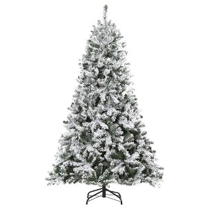 HOMCOM 6 FT Pre-Lit Snow-Flocked Artificial Christmas Tree with Realistic Branches, 250 Warm White LED Lights and 928 Tips - 1 of 4