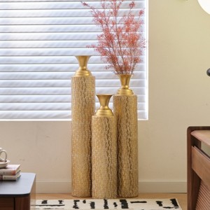 KWPZQEB Metal Vase Set of 3, Home Decorative Vase, Retro Vases For Kitchen, Bedroom, Office, Living Room & Table Centerpiece, Gold (34"¡Á29"¡Á25 '') - 1 of 4