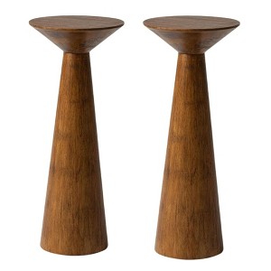 COZAYH Pedestal Tall Round Table for Living Rooms or Bedrooms, Walnut, Set of 2 - 1 of 4