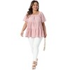 Women's Plus Size Textured Square Neck Short Sleeve Flowy Swing Babydoll Summer Casual Peplum Blouses - Agnes Orinda - 3 of 4