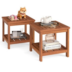 Tangkula 2PCS 2-Tier Adirondack Side Table w/ Slatted Tabletop Storage Shelf for Garden - 1 of 4