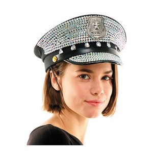 Morris Costumes Police Adult Captain Hat with Rhinestones Halloween Costume Headwear - Black Medium - 1 of 1
