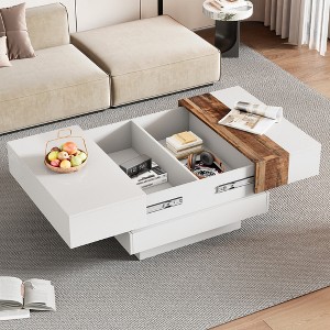 31.4" x 31.4" High Gloss Square Coffee Table, with Sliding Tabletop & Hidden Storage Compartment, Extendable Cocktail Table, for Living Room - 1 of 4