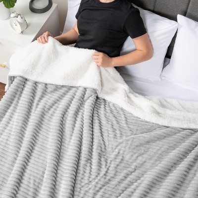 Light Grey Reversible Sherpa Fleece Throw Blanket