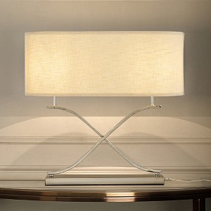 ALOADECOR 2-Light 24'' Modern Elegant Polished Nickel Minimalist Stainless Steel Table Lamp With Ivory Fabric Shade For Entryway Living Room Bedside - 1 of 4