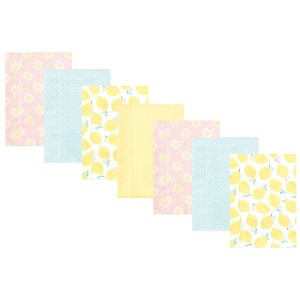 Hudson Baby Infant Girl Cotton Flannel Burp Cloths, Lemon Daisy 7 Pack, One Size - 1 of 4
