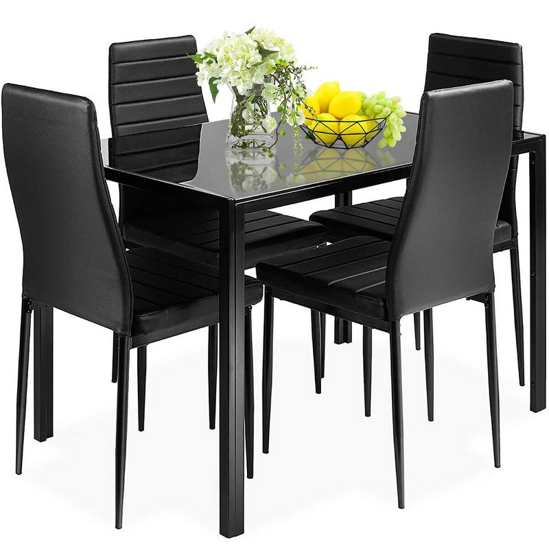 Costway 5 Piece Kitchen Dining Set Glass Metal Table 30" and 4 Chairs Breakfast Furniture Black, 2 of 9