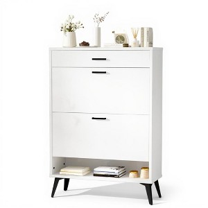 Hooseng Wooden Shoe Cabinet with 2 Flip Drawers, Modern Shoe Storage Organizer Unit with Adjustable Panel, Holds 12 Pairs of Shoes, Freestanding - 1 of 4