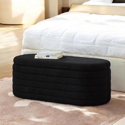 Alilang 43.00 inch Oval Upholstered Ottoman with Ribbed Detailing-Black