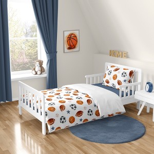 Sweet Jojo Designs Boy Toddler Bedding Set Watercolor Sports Theme Blue Brown and Orange 5pc - 1 of 4