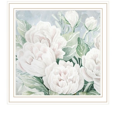 HomeRoots Peaceful Peonies In Full Bloom White Framed Print Wall Art