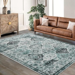 coucheta Multi-Size Washable Vintage Area Rug, Traditional Distressed Foldable Non Slip Floral Print Carpet, for Living Room, Dining Room, Office - 1 of 4