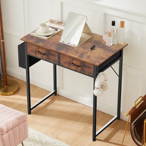 Sevobal Desks Computer Desk Small Home Office Bedroom Writing Study PC Table With Storage Space, Fabric Side Bag, Brown, 32"*15.7"*30.6" - 1 of 4