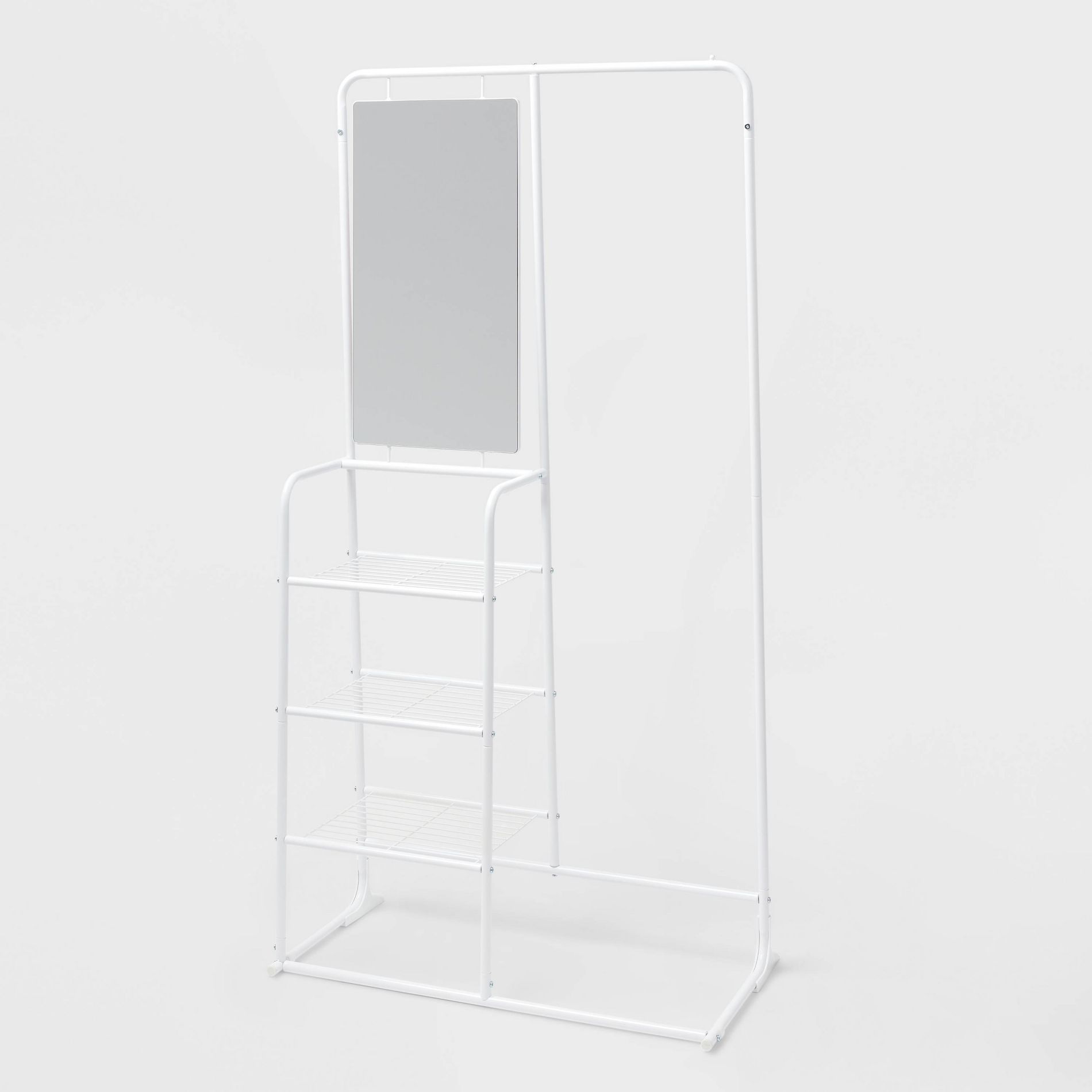 Metal Garment Rack with Mirror and Shelving White - Brightroom™