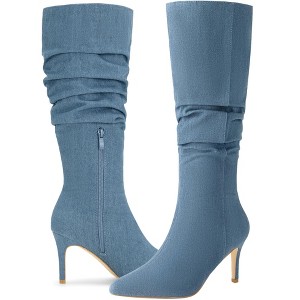 Allegra K Women's Pointed Toe Slouched Stiletto Heels Knee High Boots - 1 of 4