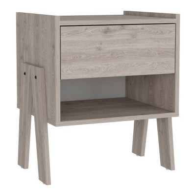 GlasFlength Nightstands Modern Nightstand Bedroom Nightstand Bedside Table with Drawer Open Shelf for Living Room, Gray, 15.7"*18.8"*21.8"