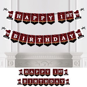 Big Dot of Happiness 1st Birthday Lumberjack - Channel The Flannel - Buffalo Plaid First Birthday Party Bunting Banner Decoration - Happy 1st Birthday - 1 of 4