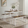 Dining Table Set for 4, Rectangle Dinner Breakfast Dinette with 2 Benches, 3 Piece, Dark Brown/Oak - 4 of 4