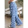 Amaryllis Women’s High Waist Denim Checkered Pants Relaxed Wide Leg Pleated Front Vintage Wash Statement Jeans - 2 of 4