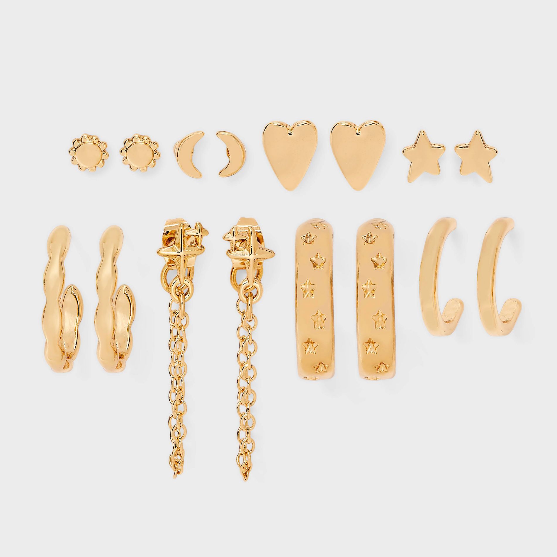 Celestial Stud and Hoop Earring Set 8pc - Universal Thread™ Gold