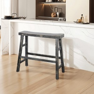 Royal Hampton 33" Wide Bar Height Bench | Trestle Legs with Footrests | Mahogany Wood - 1 of 4