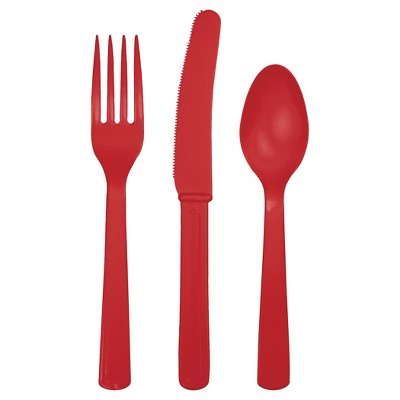 60ct Cutlery/Plastic/Assorted Disposable Flatware Set Red - Spritz™