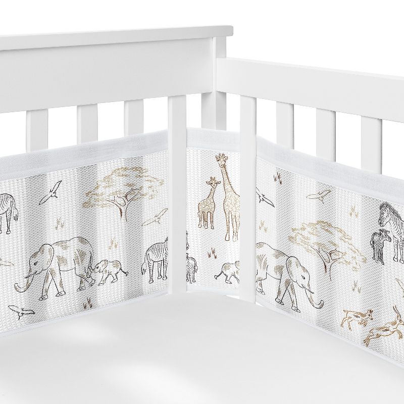 Sweet Jojo Designs Gender Neutral Unisex Crib Bedding + BreathableBaby Breathable Mesh Liner Serengeti Animals Beige White, 3 of 7