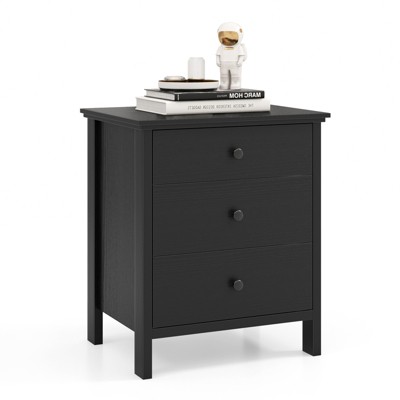 Tangkula 3-Drawer Modern Nightstand Bedside Table Wooden End Table White/Black