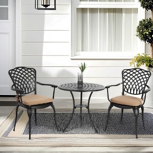 DOMETOUR 3 Piece Patio Bistro Set, Cast Aluminum Table and Chairs with Umbrella Hole, All-Weather Metal Outdoor Furniture, Black with Cushions - 1 of 4