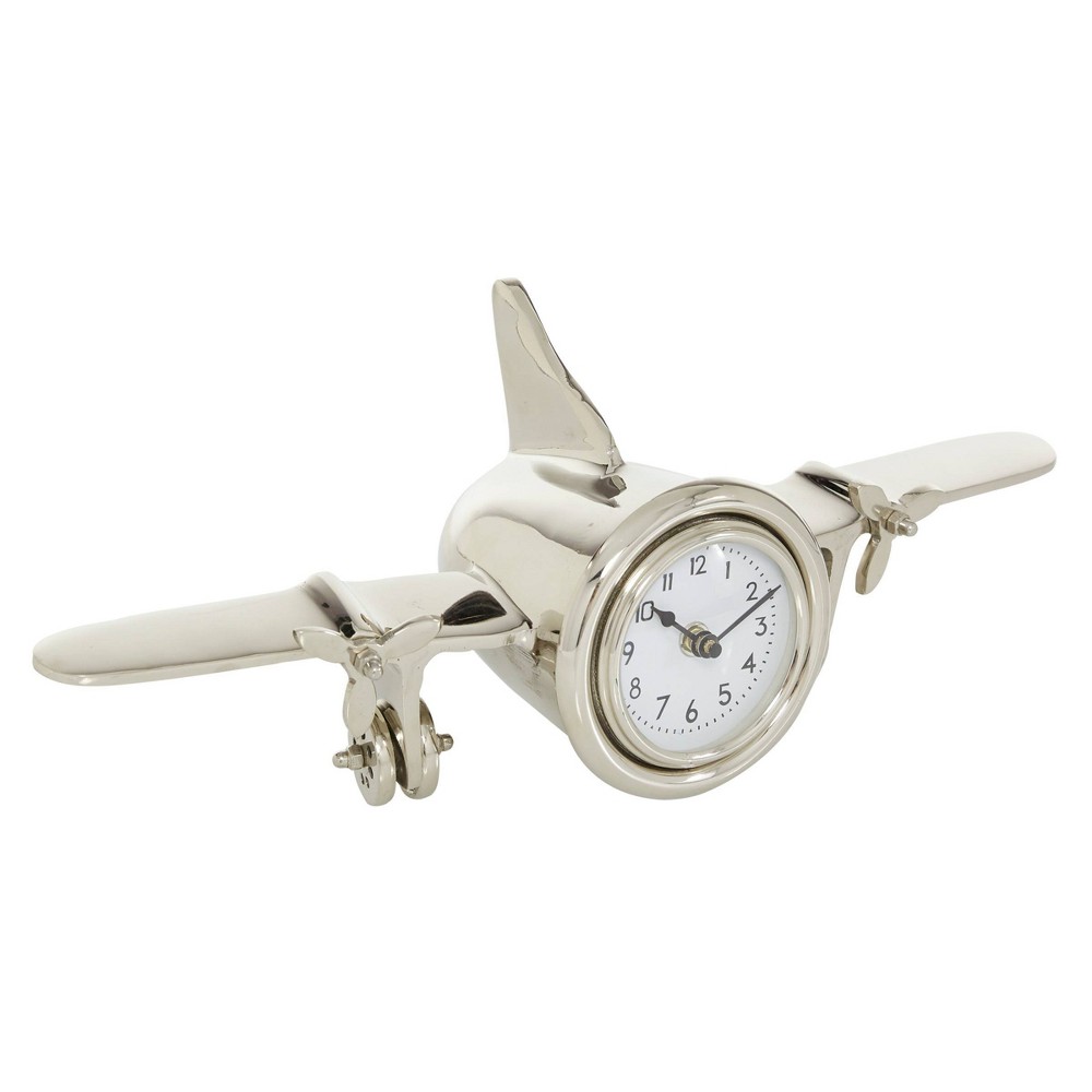 Photos - Wall Clock 6"x16" Aluminum Airplane Clock Silver - Novogratz