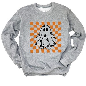 Simply Sage Market Women's Graphic Sweatshirt Checkered Flower Ghost - 1 of 4