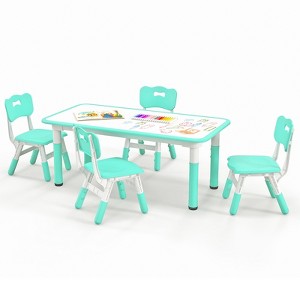 Infans Kids Height Adjustable Table and 4 Chairs Set with Graffiti Desktop Green - 1 of 4
