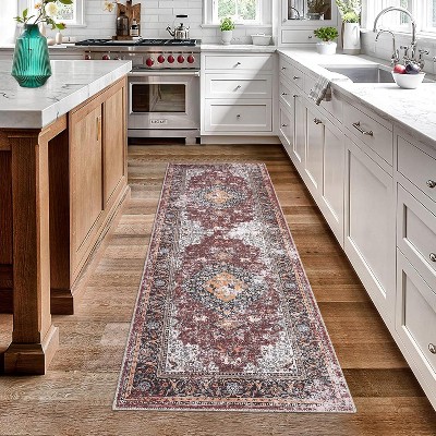 Runner Rug – Washable Boho Carpet with Rubber Backing, Low Pile, Stain Resistant for Bedroom, Entryway, Hallway, Kitchen