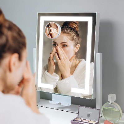 Hollywood Style Makeup Mirror with Lights, 3 Color Lighting Modes, Smart Touch Control, Detachable 10X Mirror & 360° Rotation