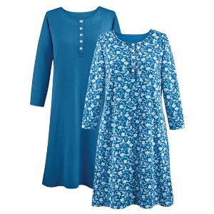 Collections Etc 2 Pack Henley Nightgowns - 1 of 4