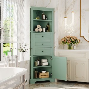 Whisen Triangle Bathroom Storage Cabinet Corner Cabinet with 3 Drawers and Adjustable Shelves - 1 of 4