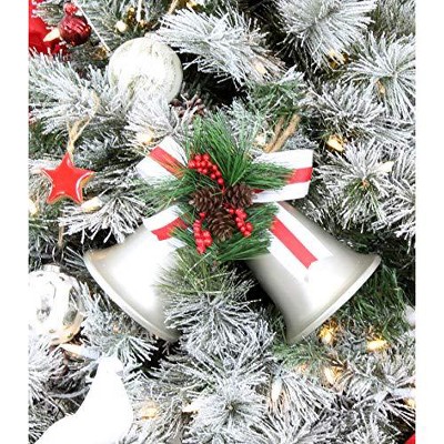 Vintage Silver Metal Christmas Bells with Pine and Berries