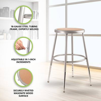 Durable 24" Gray Steel Industrial Stool for Workshops and Labs