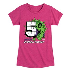Girls' - Marvel - Hulk Incredible Birthday 5 Fitted Short Sleeve Graphic T-Shirt - 1 of 4