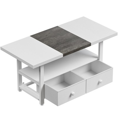 WOWLIVE Farmhouse Wood Coffee Table, Small Cocktail Table with 2 Drawers