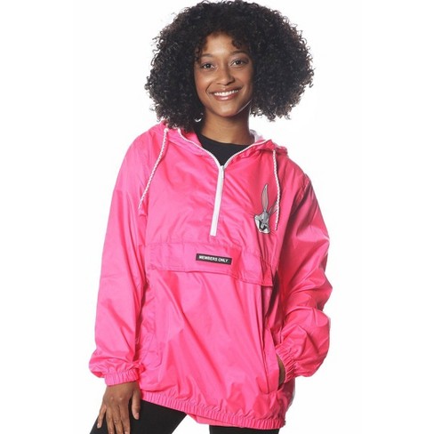 Members Only Women's Pink Looney Tunes Popover Windbreaker-Pink Neon S