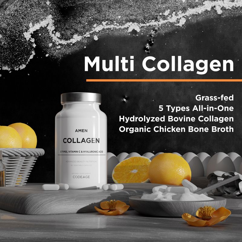 Amen Collagen Peptides 5 Types, Vitamin C, Hyaluronic Acid Capsules - 90ct, 3 of 8