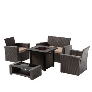 WestinTrends 4 Piece Conversation Outdoor Patio Sofa Set with Square Fire Pit Table - 1 of 4