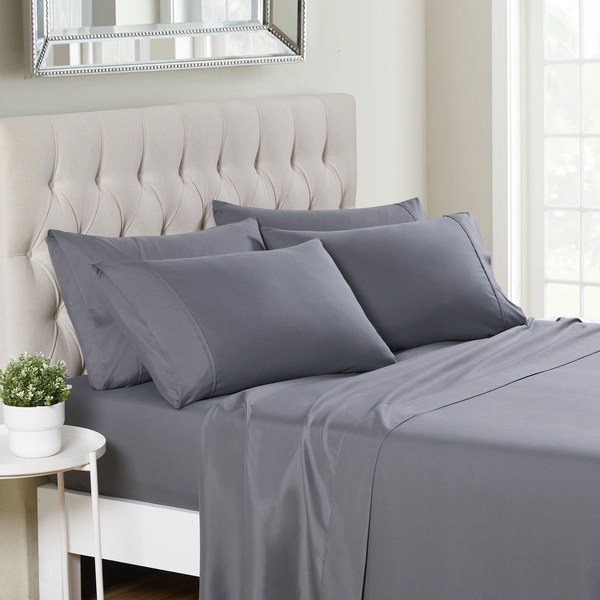 6 Piece Sheet Set, Deluxe Ultra Soft 1500 Series, Double Brushed Microfiber by Sweet Home Collection®- King, Gray