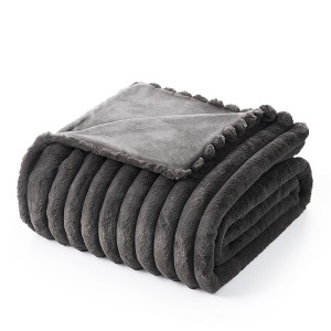 Amelie Home Soft Faux Fur Throw Blanket, Faux Rabbit Fur Striped Throw Blanket - 1 of 4